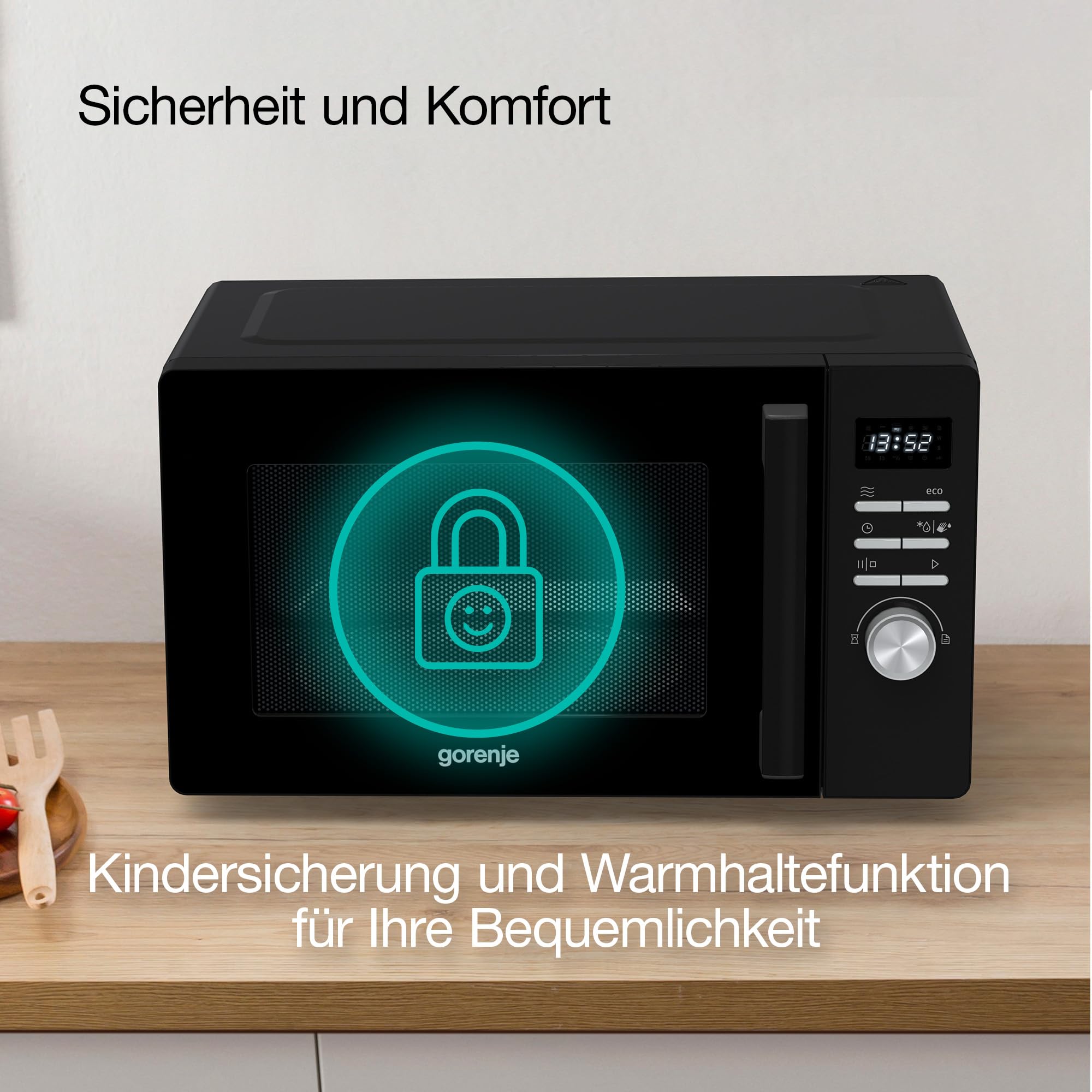 Gorenje Mikrowelle, 23 L, 800 W Mikrowellenleistung, SmartDisplay, AquaClean, SoftMelt, Kindersicherung, 27 cm Glasdrehteller - MO23A3BH