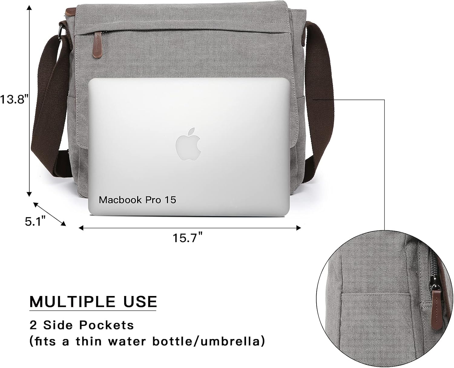 Large Vintage Canvas Messenger Shoulder Bag Crossbody Bookbag Business Bag for 15inch Laptop Grey : Clothing, Shoes & Jewelry