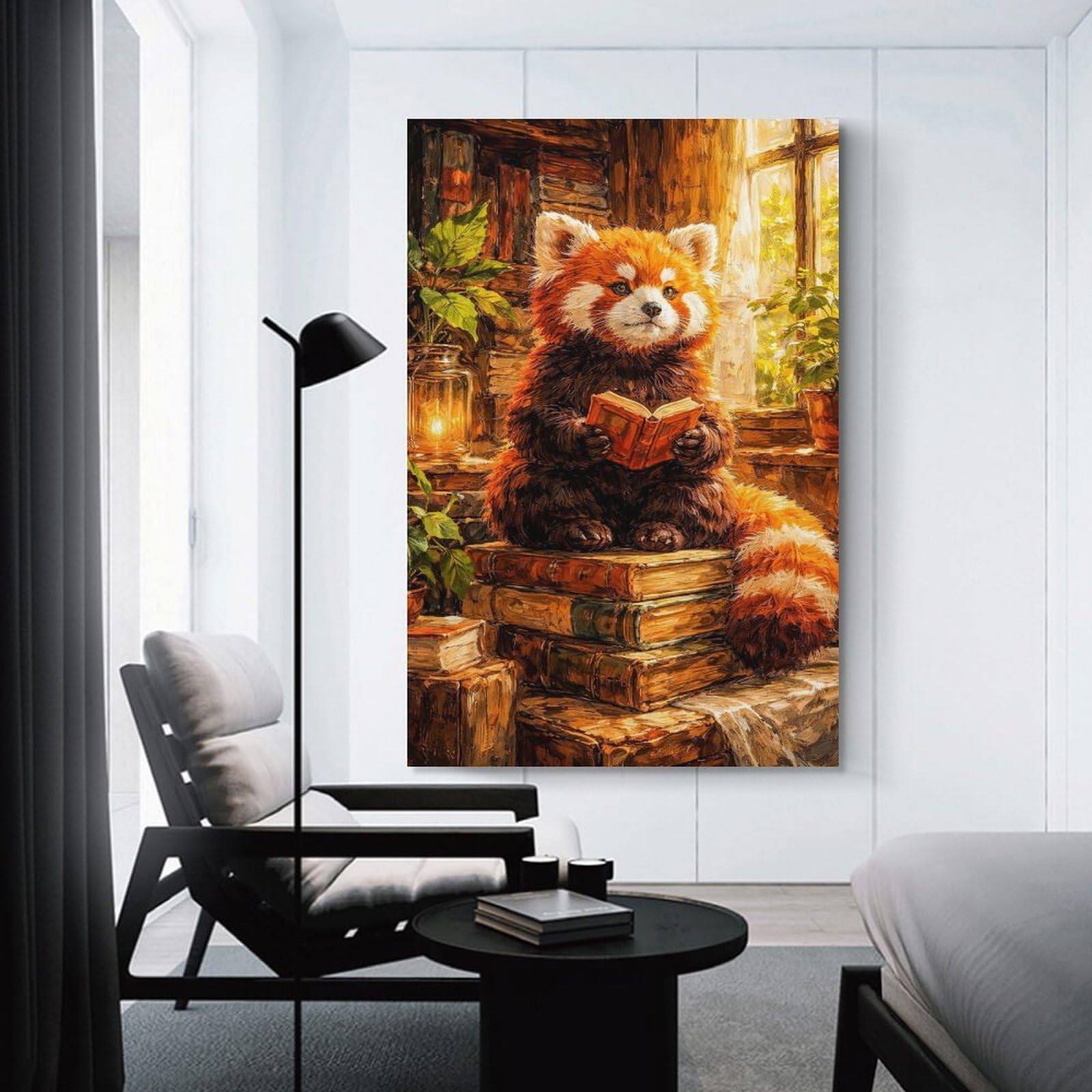 Junmoney Red Panda Reading A Book Wall Picture Print, 20x30inch(50x75cm), for Art Walls, Layered Displays Or Homes, Home Wall Art for Statement Displays