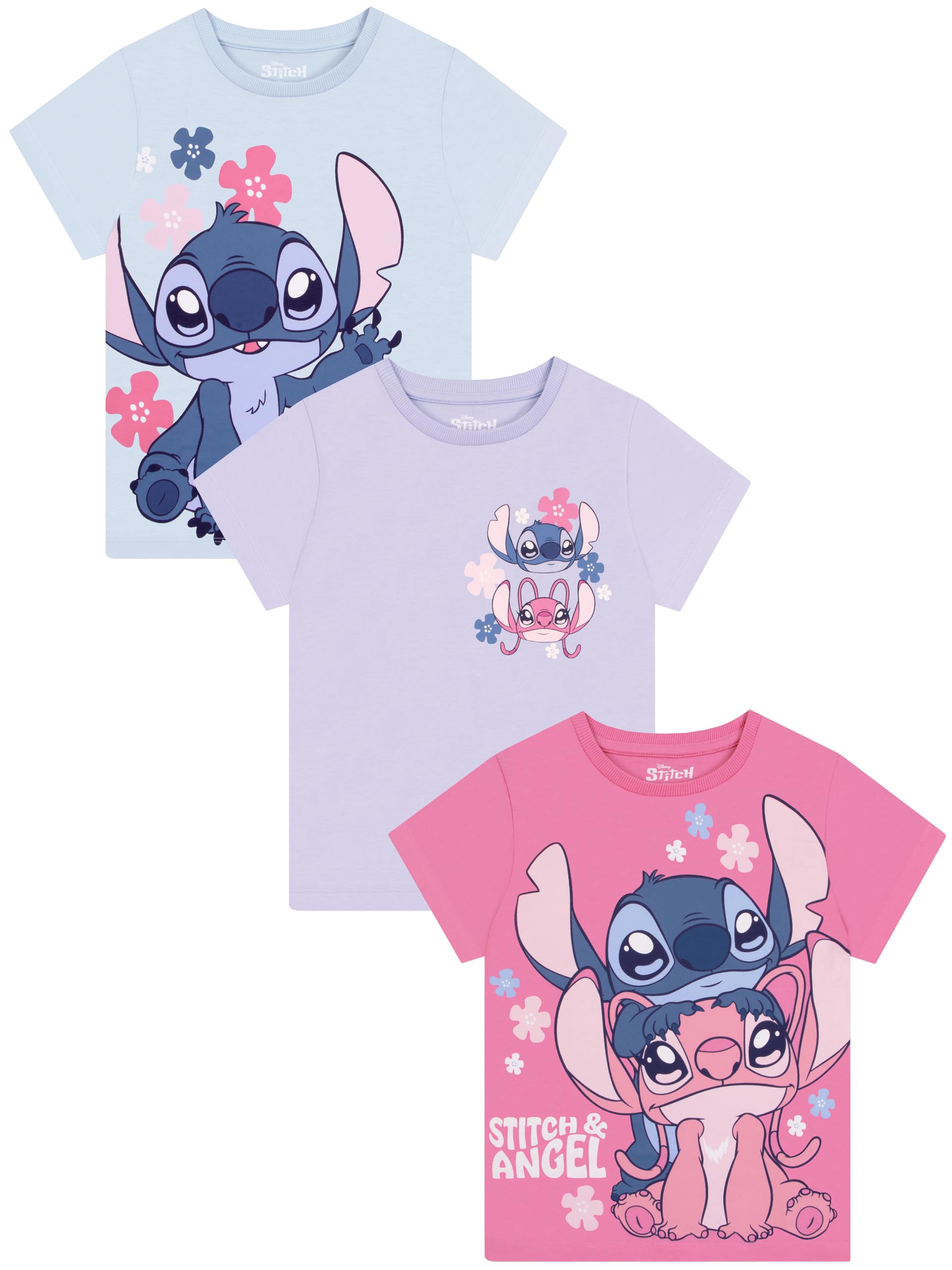 Disney Lilo and Stitch 3 Pack Girls T Shirts, Stitch and Angel Multipack Kids T Shirt, Clothes for Girls, Multicolour 12-13 Years