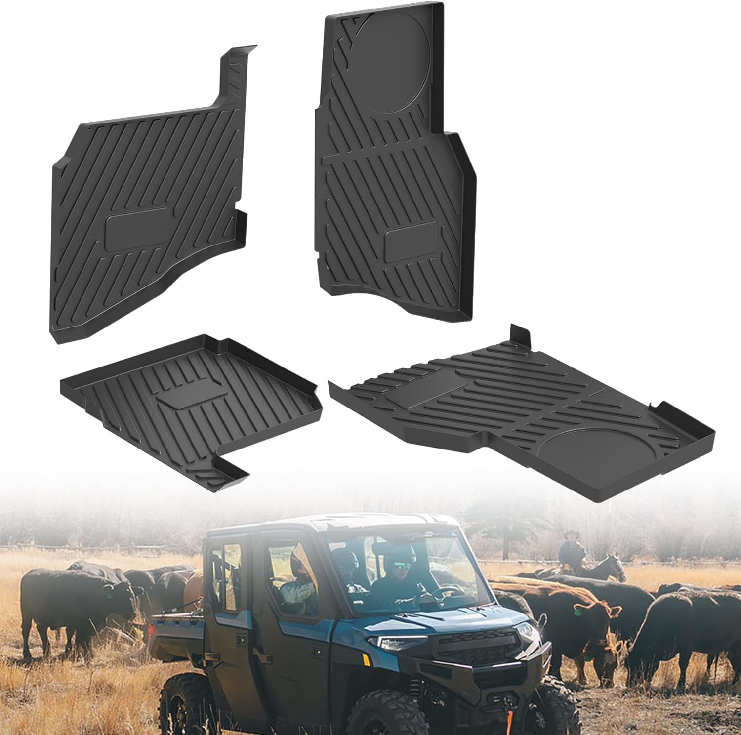 UTV Floor Mats for Polaris Ranger XP 1000 Crew, Waterproof TPE Non-Slip Floor Liner, 4PCS Front & Rear All-Weather Protection Slush Mats for Ranger Crew XP 1000 2019-2026 Accessories