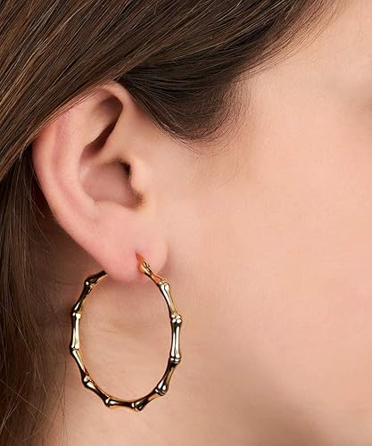 Miniatura 2 de Barzel - Aretes de aro de bambú de oro para mujer, chapados en oro de 18 quilates, oro rosa o blanco