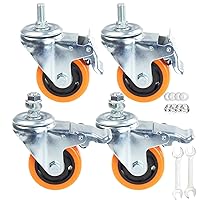 Vista 16 de Ruedas giratorias, ruedas de doble bloqueo resistentes con ruedas de poliuretano rojas, silenciosas y sin marcas con varillas de rosca métrica