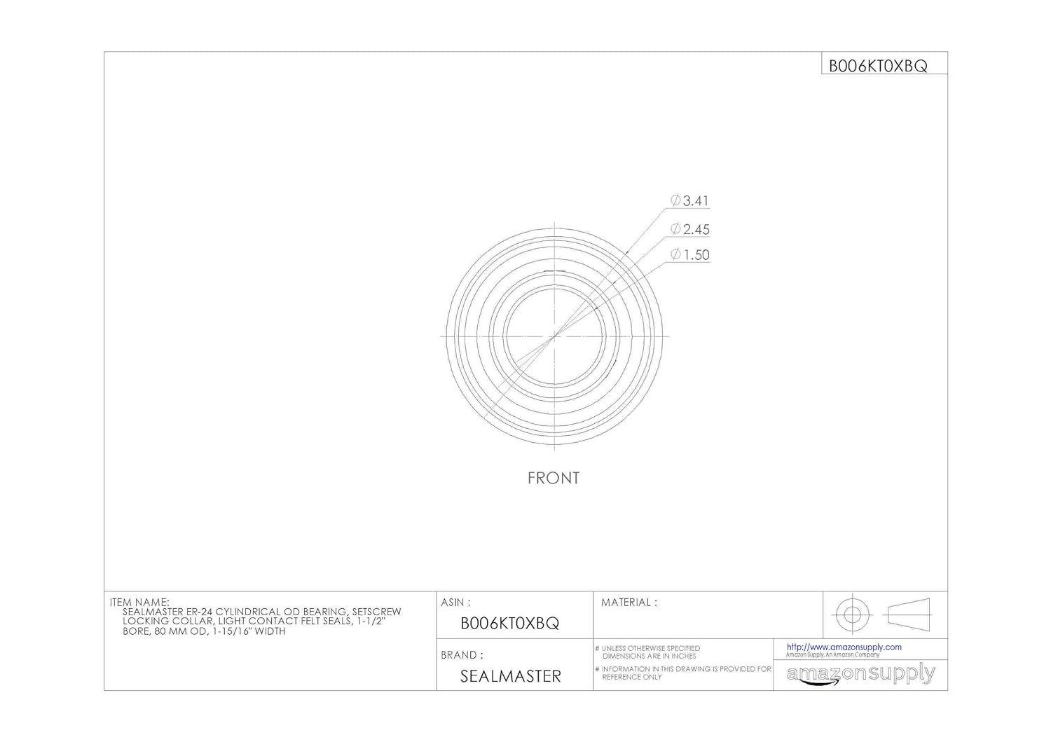 Insert Ball Bearing, Bore Dia. 1-1/2 In