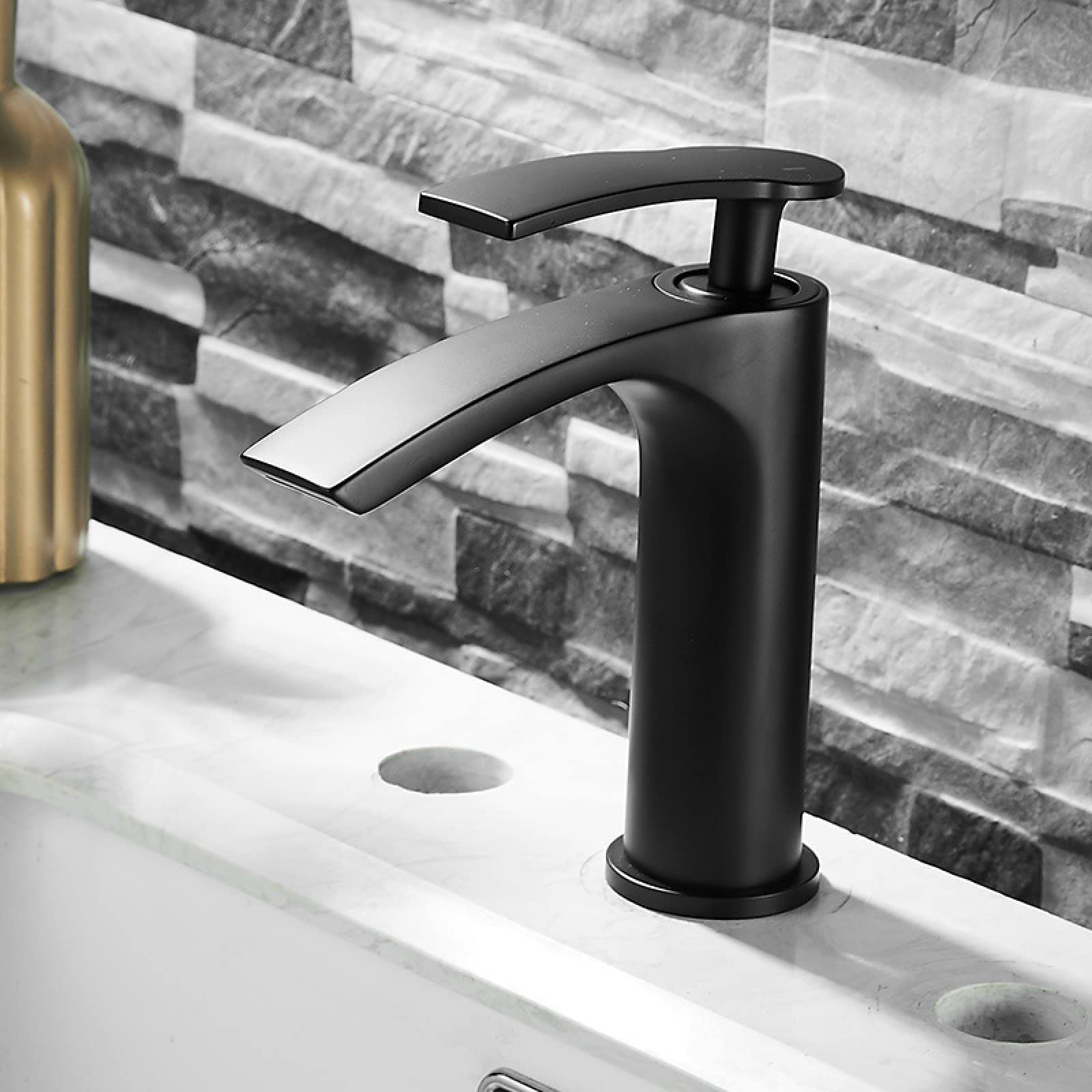 Nvsfzgiyg Nero Waterfall Faucet For Bathroom Sink, Brass, Basin Mixer Tap For Hot And Cold Water, Single Handle Faucets, Black, High(,Short)