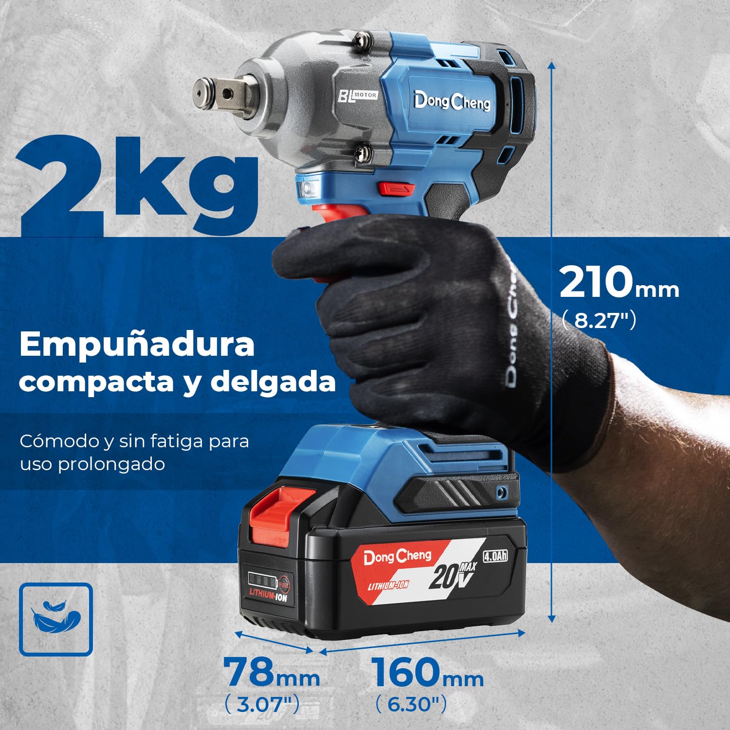 Dong Cheng Llave de Impacto Inalámbrica Brushless 18V con Batería de 4.0Ah, 488N.m alto par, 1/2", transmisión de 3 velocidades, Adecuado para automoción y bricolaje