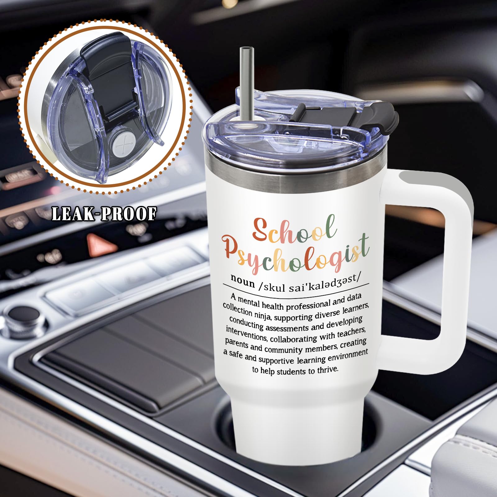 DUUV School Psychologist Insulated Tumbler 40oz, Psychology Teacher Cup Gifts for School Counselor, Leakproof Psychologist Tumbler for Women, Appreciation Birthday Ideal Gift for Teachers, 1 Pack