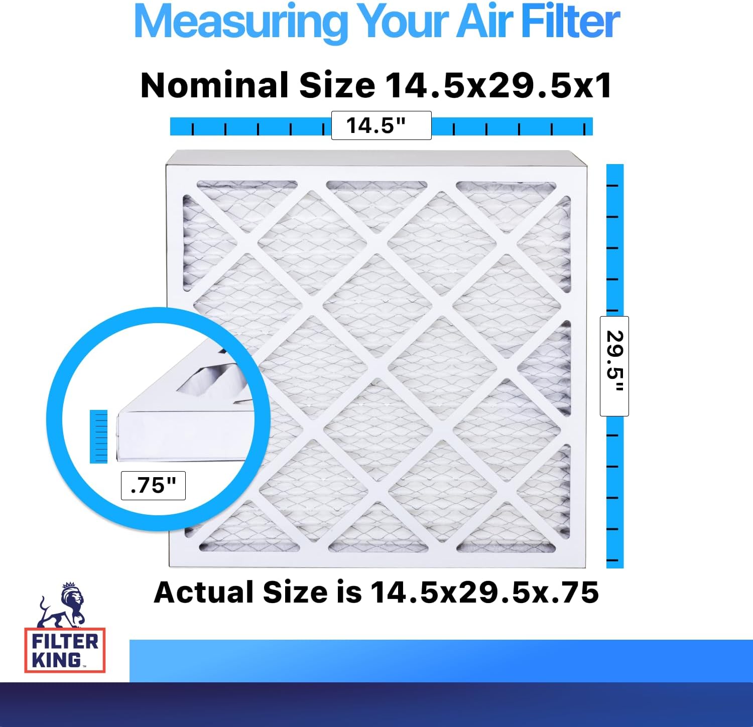 Filter King 14.5x29.5x1 Air Filter (MERV 8) (4-Pack) Dust & Allergy Control AC Furnace Filters, MADE IN USA, HVAC, Pleated, Electrostatic (Actual Size: 14.5 x 29.5 x .75)
