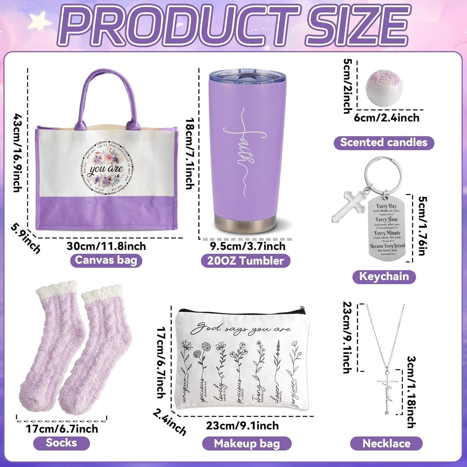 11Pcs Purple Christian Gifts for Women Faith Spiritual Inspirational Religious Catholic Gift for Women Mom Wife Friend Sister Birthday Holiday Christmas Gifts Includes Tumbler Tote Bag Socks Scarf Set