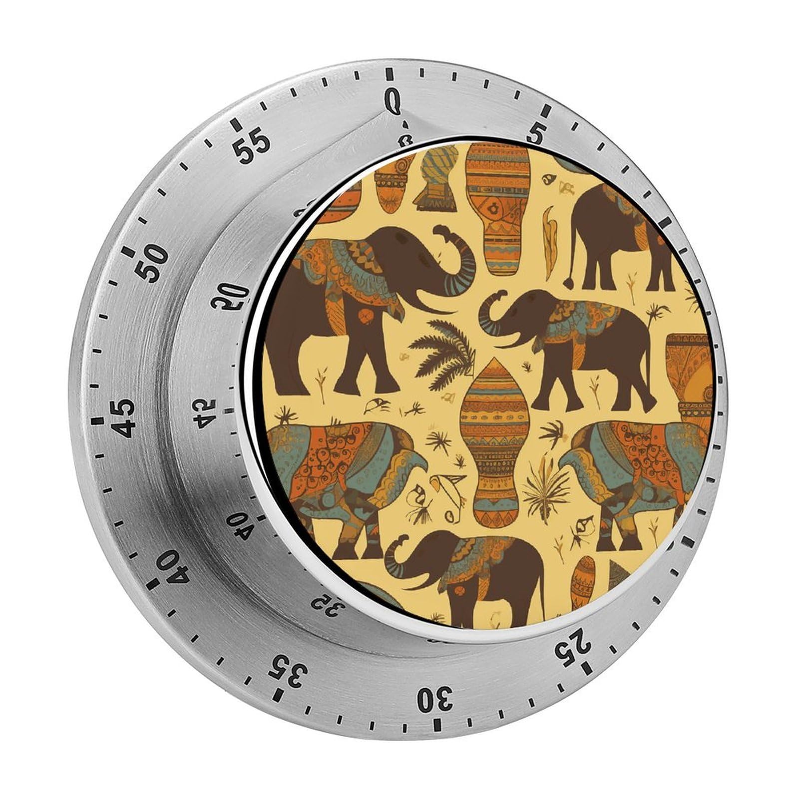 Africa Elephant Visual Timer with Loud Alarm 60-Minute Kitchen Timers Exquisite Stainless Steel Body - Mechanical Desk Timer Countdown Clock for Cooking Chef Clock