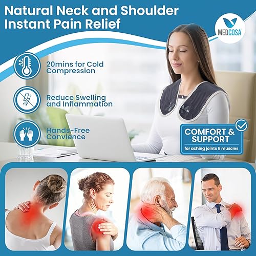 Miniatura 2 de Medcosa Bolsa de hielo para cuello y hombro – Envoltura reutilizable de terapia fría y caliente, compresa de gel de felpa con correa ajustable para