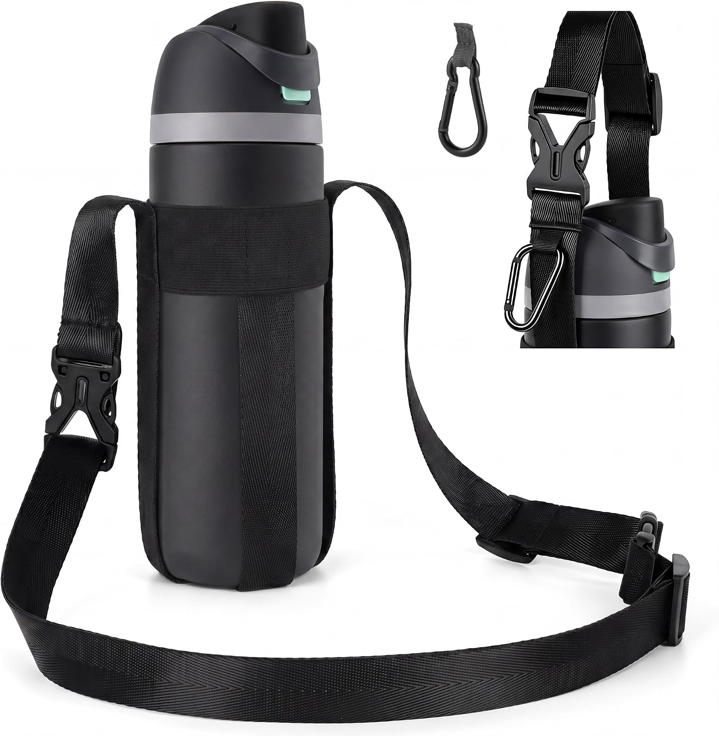 Water Bottle Holder Strap Sling, for Owala FreeSip 16 24 32oz, Hydroflask, Iron °Flask, Universal Water Bottles, with Carabiner, Hand Free Water Bottle Sling for Hiking Walking Travel