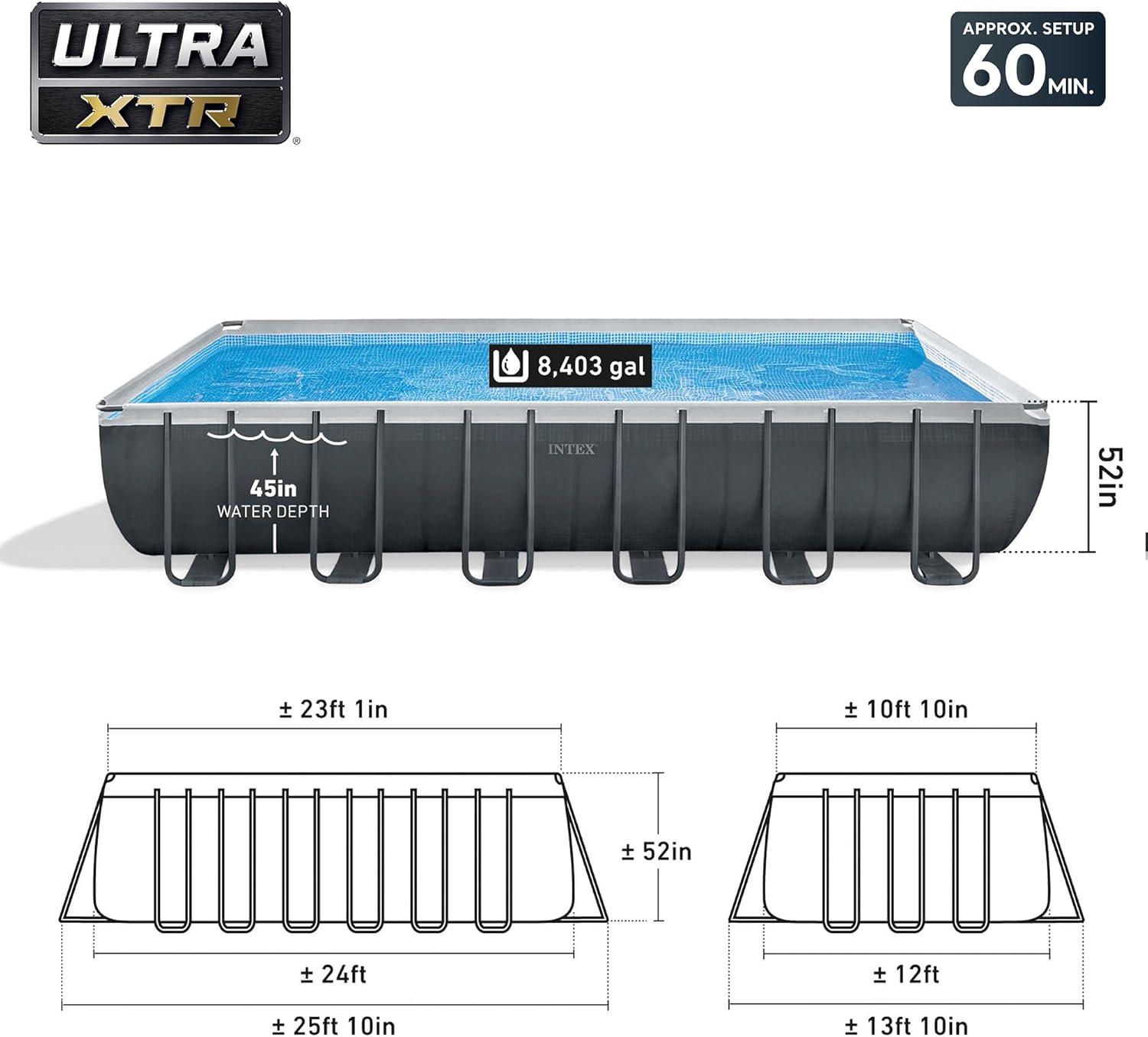 INTEX 26363EH Ultra XTR 24ft x 12ft x 52in Above Ground Swimming Pool Set with Sand Filter Pump and Automatic Pool Floor Cleaner