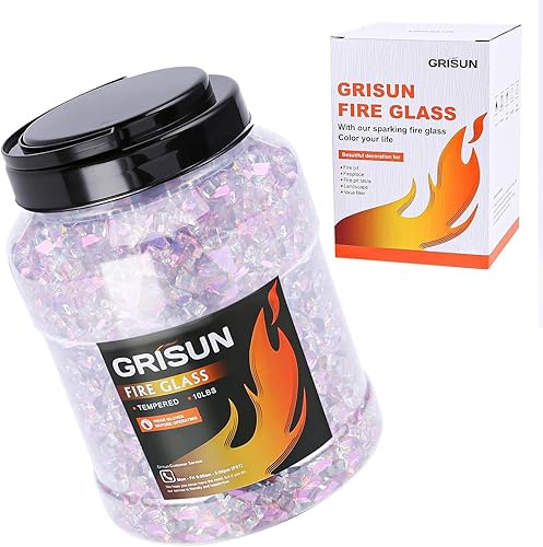 Miniatura 7 de GRISUN Vidrio ignífugo de color durazno para hoguera, 10 libras, 14 de pulgada de alto, reflectante, rocas de vidrio templado para chimenea natural