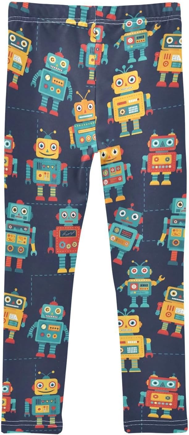 GAIREG Full-Length Girls Leggings Retro Robots Navy