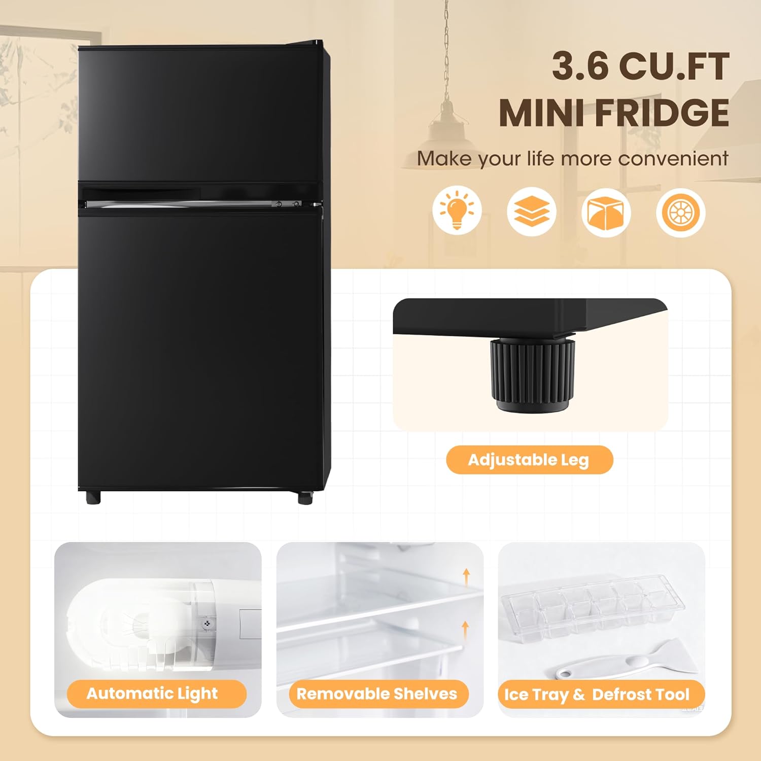 4.4 Cu.Ft Mini Frid with Freezer, Small Refrirator Doors for
