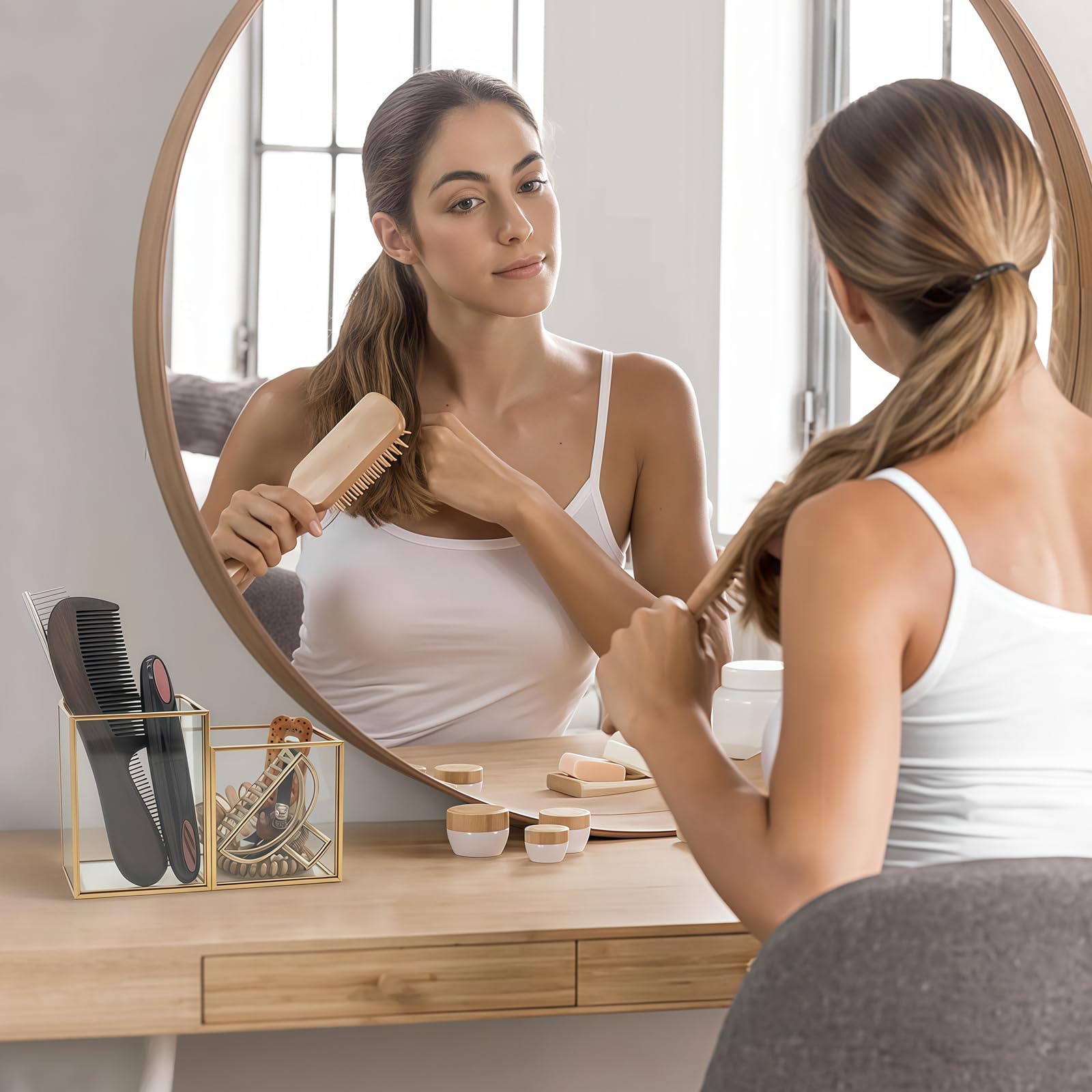 HARLIANGXY Porta Pennelli Make Up in Vetro Trasparente, Porta Pennelli da Trucco, Organizzatore per Cosmetici Oro, Organizer Pennelli Trucco, per pennelli, Eyeliner, Matite e Mascara