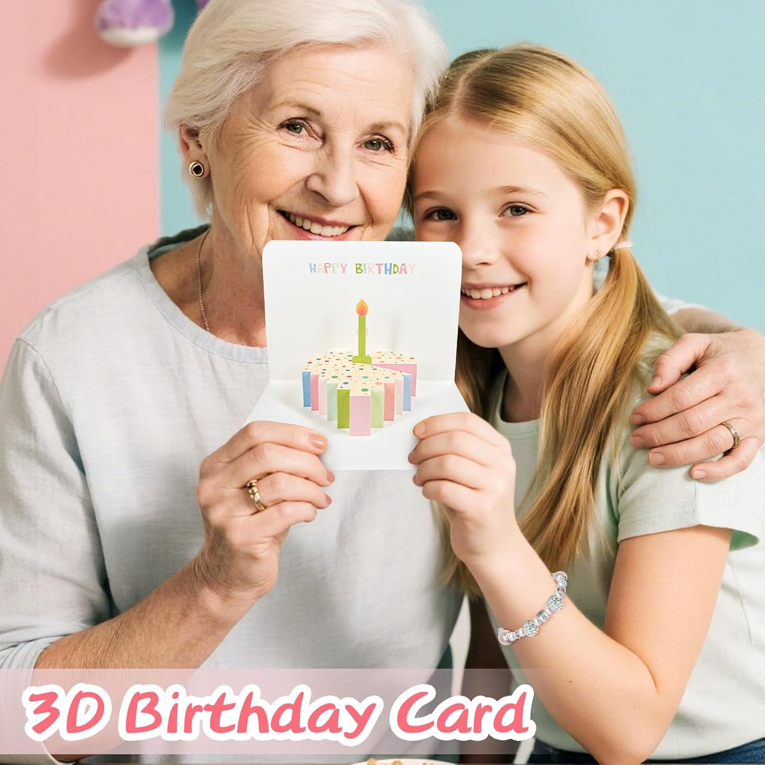 Birthday Gifts Set for Girls with 3D Birthday Card for 3 4 5 6 7 8 Adjustable Girls Bracelet with Mom&Daughter Pendants as Birthday Gifts for Daughter Granddaughter Niece - Image 5
