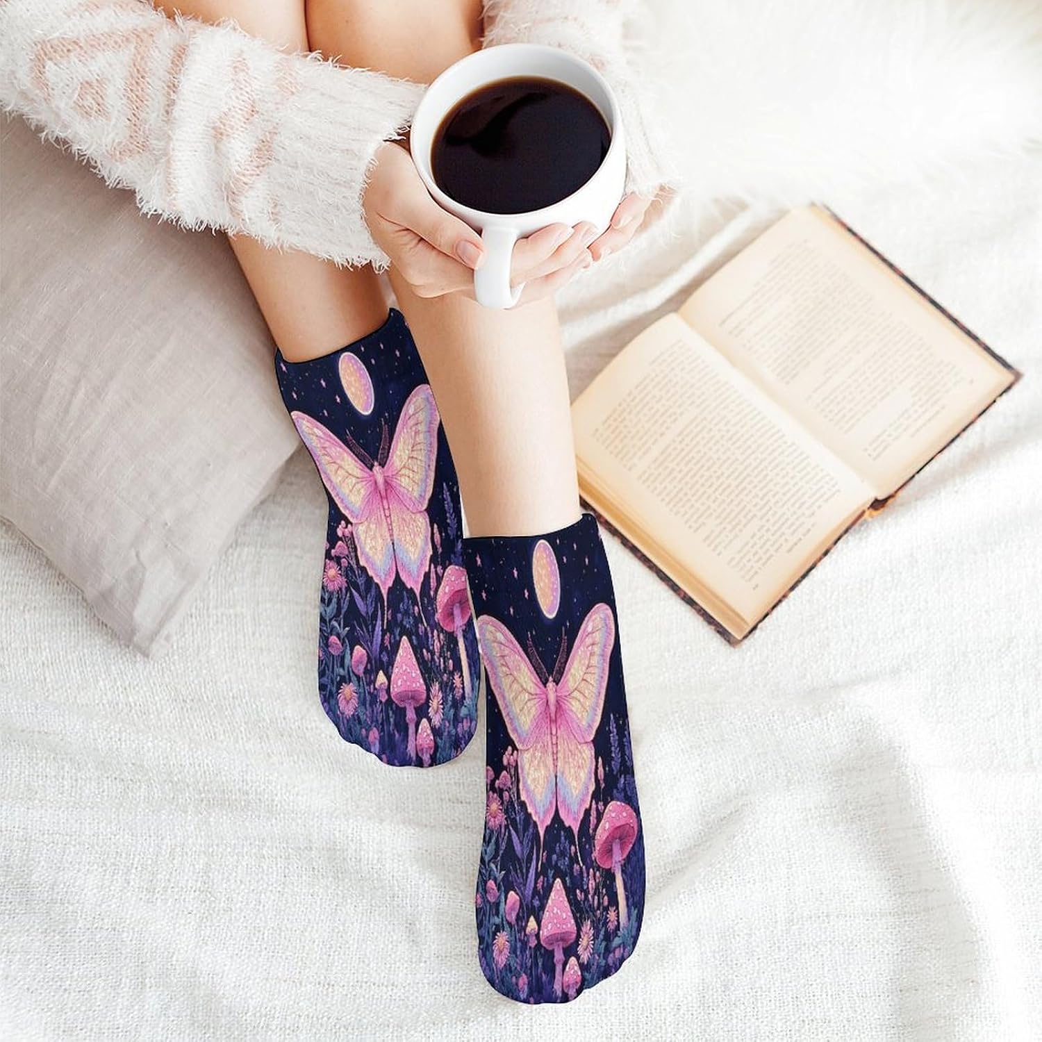 Moths Under The Moon 5Pairs Low Cut Ankle Socks for Women No Show Casual Breathable Athletic Socks for Sport