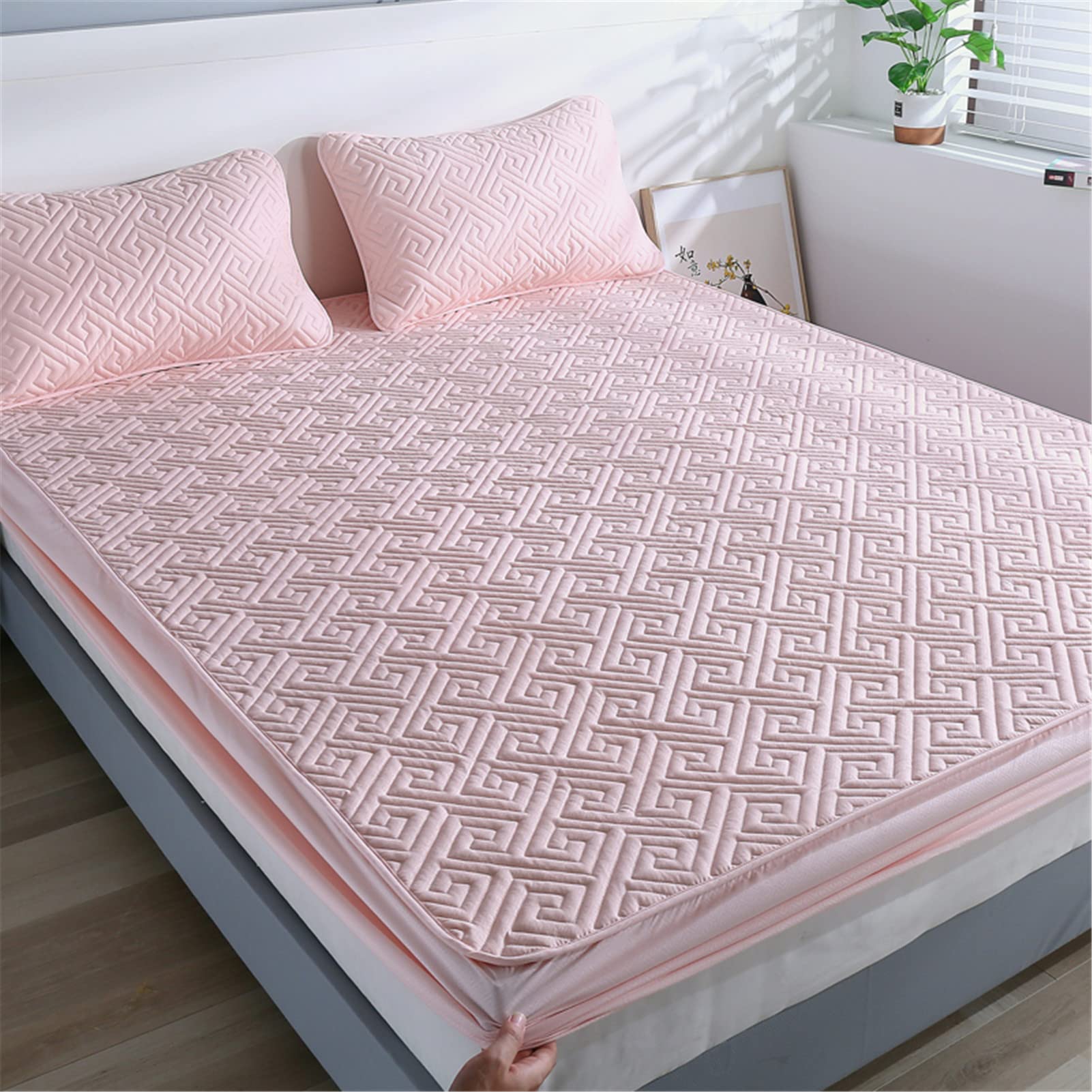 Protector Colchon, Home Protector de Colchón Acolchado, Cubrecolchón, De Fibra, Transpirable, Confortable, Cubre Colchón (Rosado,EstáNdar 150x200cm)