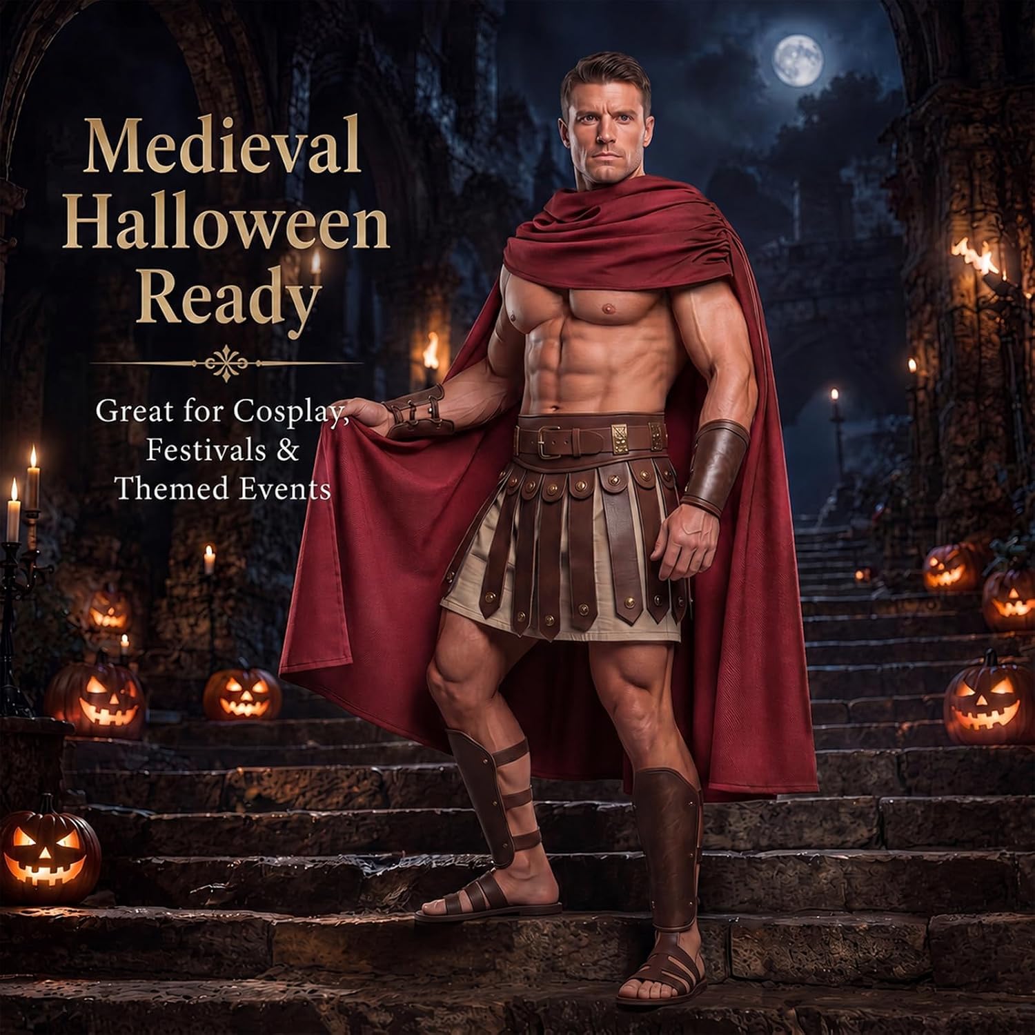 Janmercy Medieval Cape for Men, Hoodless Renaissance Roman Warrior Cloak