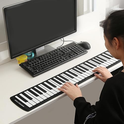 Miniatura 7 de Piano enrollable portátil de 61 teclas, silicona suave, flexible, electrónico, digital, teclado de música, piano, apto para piano principiante,