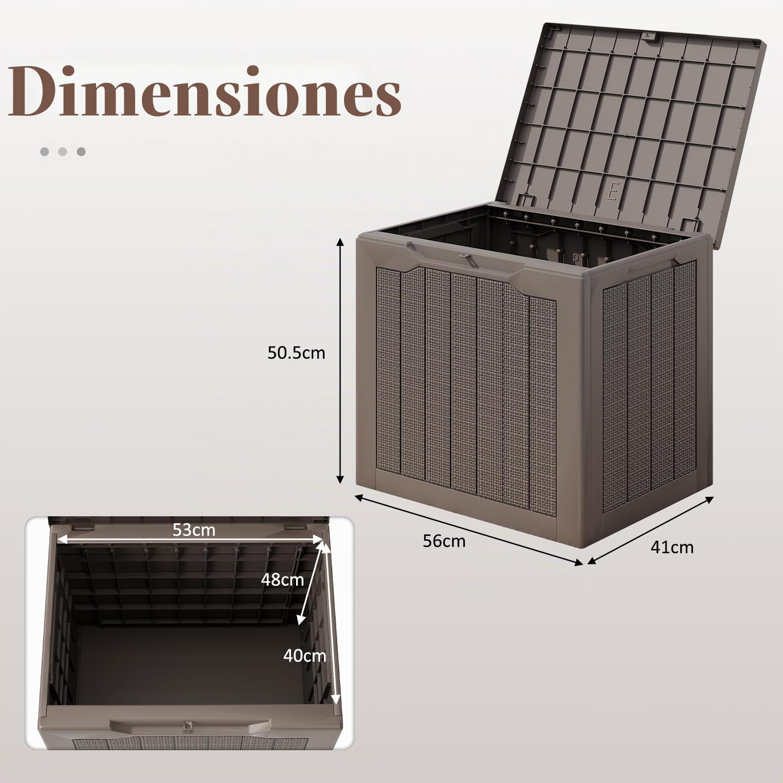 GOPLUS Caja de Cubierta Impermeable, Mesa Auxiliar de Patio de 106 L con Tapa Bloqueable, Superficie Estilo Mimbre, Caja de Almacenamiento para Herramientas de Jardinería, Cojines, Piscina (Marrón)
