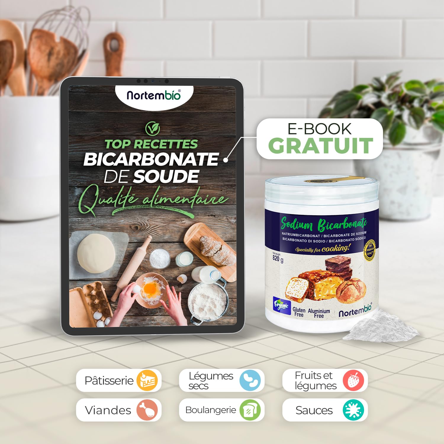 Nortembio Bicarbonate de Sodium E500(ii) 6,5 kg Additif Alimentaire pour Cuisine et Pâtisserie, Qualité Gourmet, Haute Pureté 100% Naturelle + eBook OFFERT