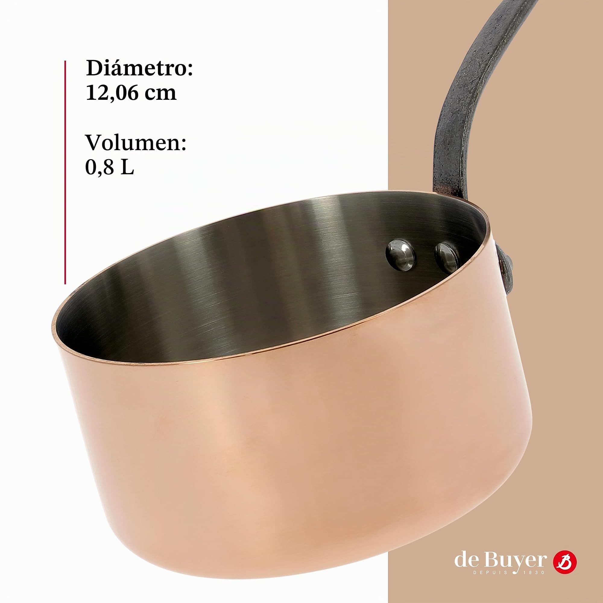 De Buyer, CAZO CON MANGO FUNDICION, INOCUIVRE , Ø 12 CM,-6460.12