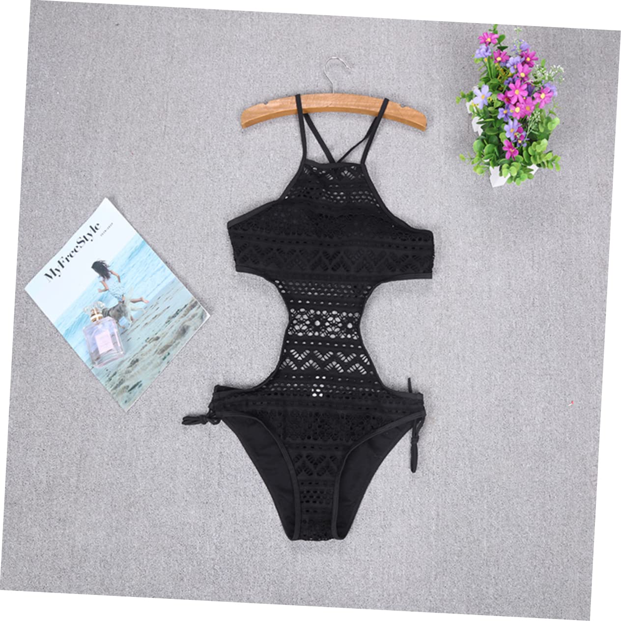SOIMISS 3 Piezas Pieza Body Hueco De Encaje Empujar hacia Arriba El Traje De Baño Trajes De Baño Traje De Baño De Mujer Traje De Baño Biquini Traje De Baño De Las Mujeres Bikini Black