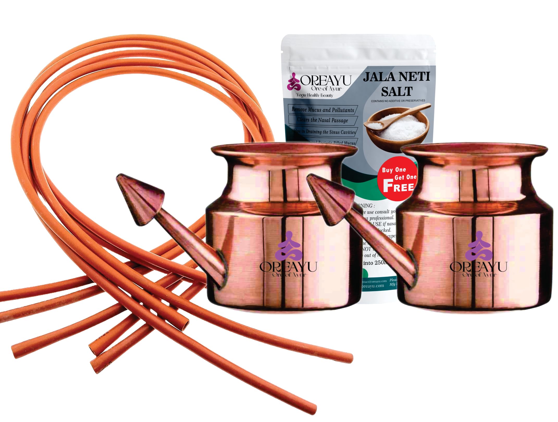 OREAYU ™ 2 Pcs Copper Neti Yoga and Ayurveda Jala Neti Pot for Sinus with No. 3 Rubber Neti Sutra Nose Irrigation and Cleaning (4 Rubber neti sutra no 3, 125g neti salt and 2 Pcs of 250ml copper neti)-image-16