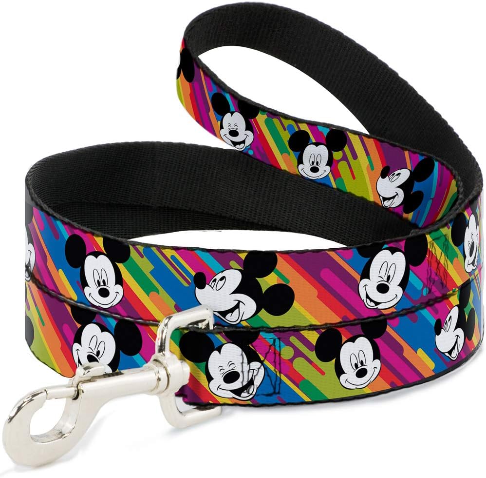 Buckle-Down Pet Leash - Mickey Mouse Expressions Multi Color White/Black - 6 Feet Long - 1.5" Wide