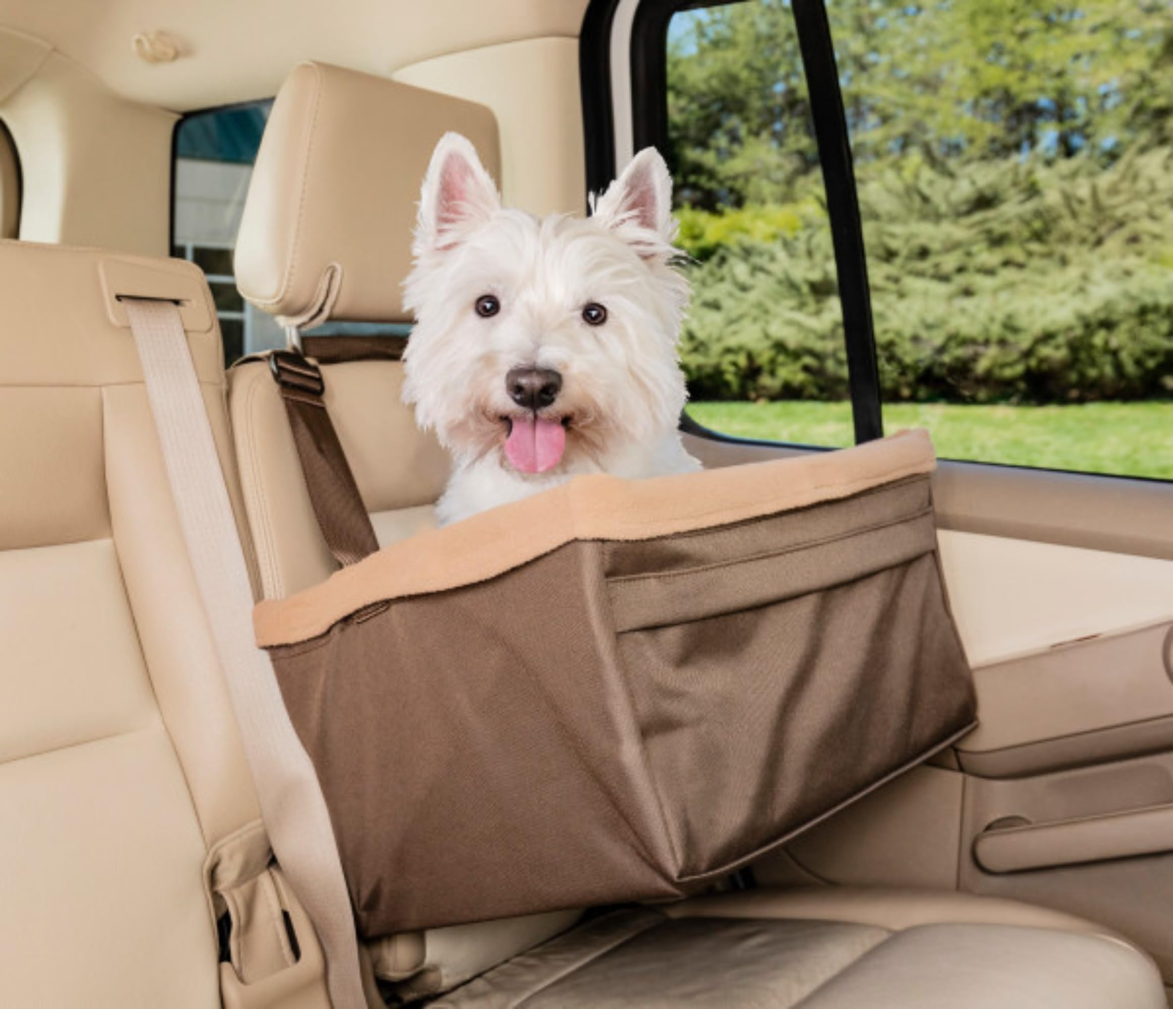 PetSafe Happy Ride fotelik bezpieczeństwa dla psów, nadaje się do prania w pralce, dla zwierząt domowych o wadze do 11 kg, brązowy