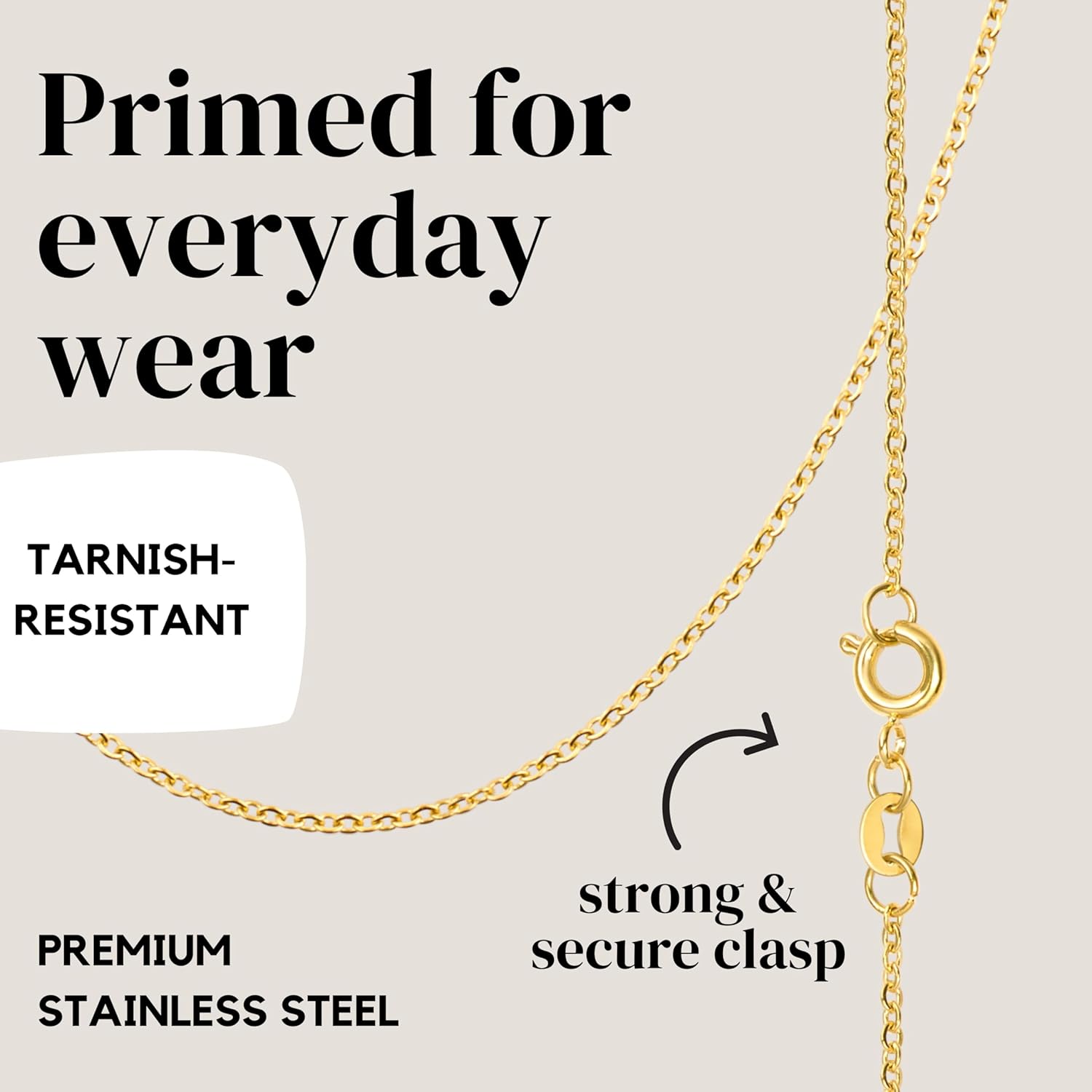 KISPER 24k Gold Cable Link Chain Necklace – Thin, Dainty, Gold Plated Stainless Steel Jewelry for Women & Men with Spring Ring Clasp - Image 4