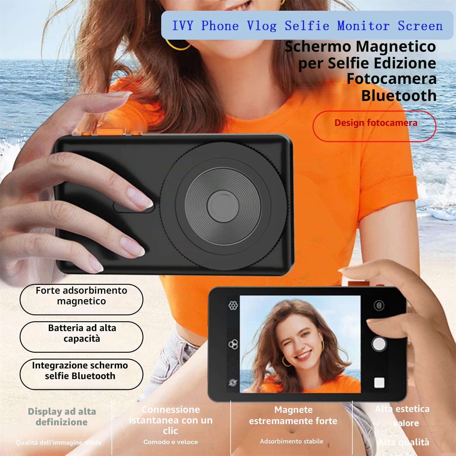 JZ Monitor per selfie Vlog per telefono, fotocamera posteriore, registrazione selfie TikTok/YouTube Live Stream, supporto magnetico wireless 1080p HD, monitor per selfie compatibile con iPhone e