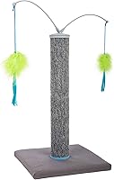 SmartyKat Scratch 'N Spin Carpet Cat Scratching Post with 2 Spinning Wand Toys + Replacements - Gray & Blue
