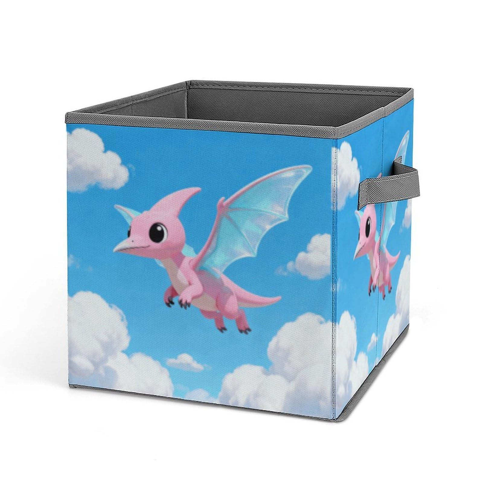 Dinosaur Storage Baskets Collapsible, Exquisite Pattern Cube Box, Canvas Fabric Storage Bins with Handles, Clothe Organizer Box for Home Decorative Office Bedroom