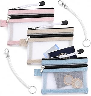 3 Pcs Dual-Layer Travel Document Holder Mesh Zipper Pouch with 2 Chains | Durable Polyester Mesh Pouch, Lightweight, Wear-Resistant, Perfect for Organizing Passports, Cards, Cash, Travel Essentials