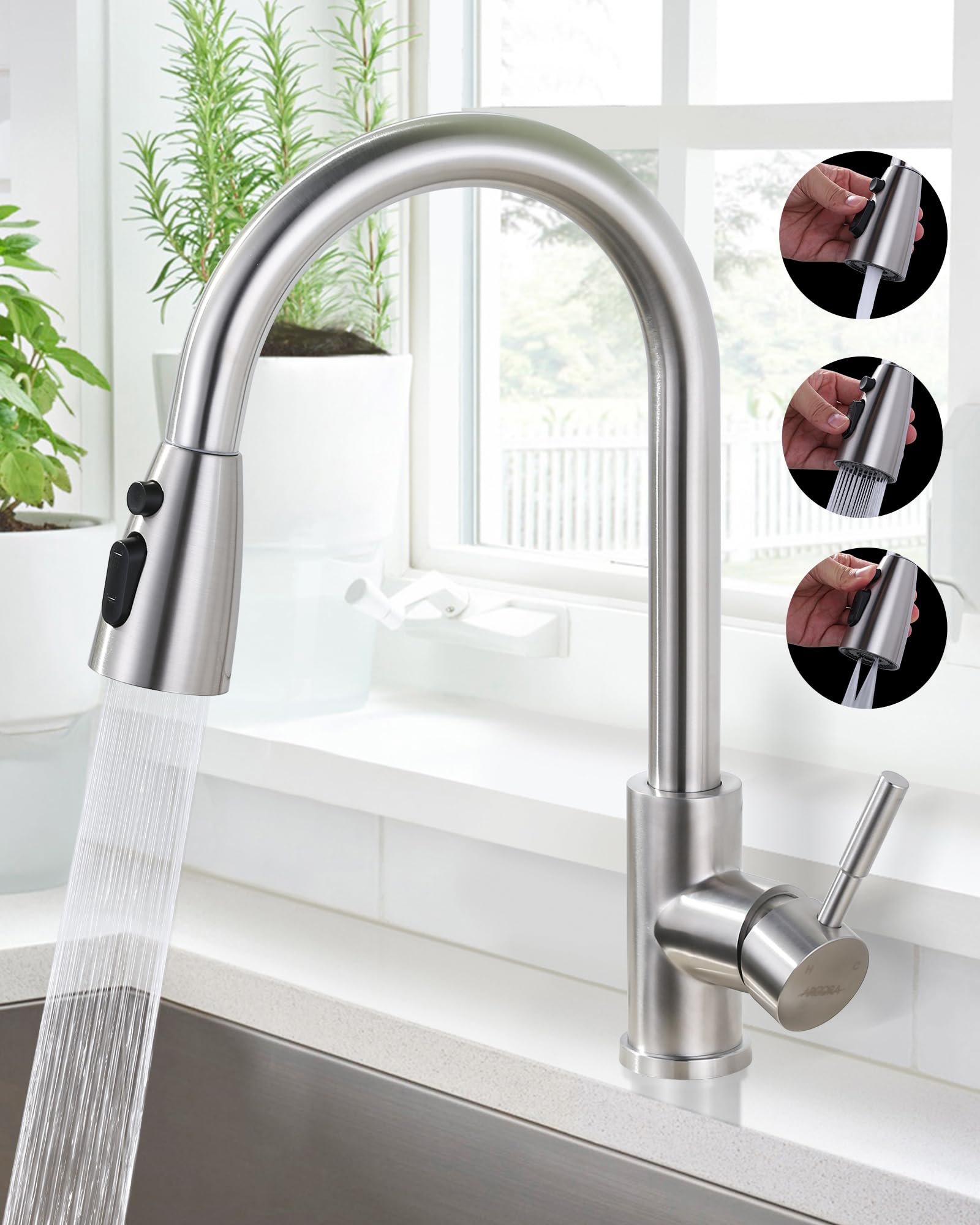 Rubinetto Da Cucina, Rubinetto Per Lavello Da Cucina, Girevole A 1080°, Acqua Calda E Fredda Rubinetto Da Cucina A Parete In Acciaio Inox Per Bagno 88835968