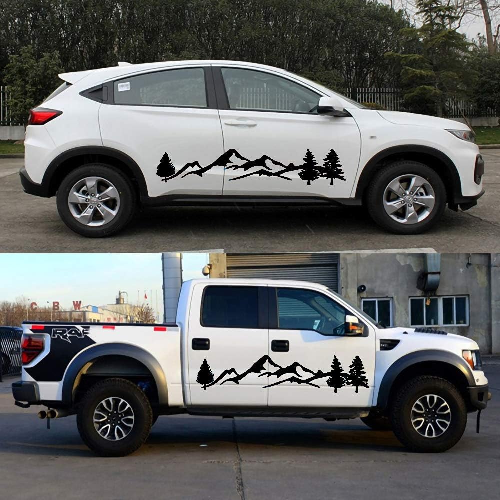 sundan 2PCS Car Side Body Stickers Mountain Tree Forest Graphic Decals DIY Vinyl Sticker Decals for Car Truck SUV RV Camper Trailer, 77.95''x15.74''(Gloss Black)