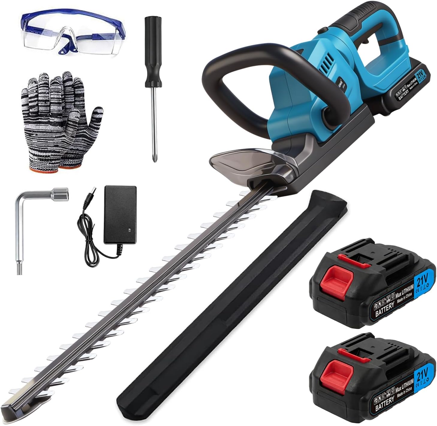 Akku-Heckenschere für Makita-18V-Akku,elektrische Heckenschere mit 2 X 2,0 Ah Akkus und Ladegerät,52 cm Schnittlänge,15 mm Zahnabstand,180° drehbarer Kopf für Garten, Hecken und Sträucher
