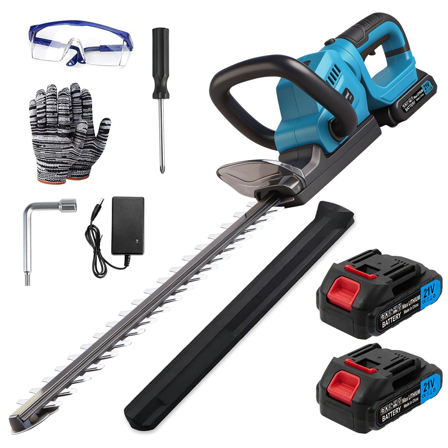 Akku-Heckenschere für Makita-18V-Akku,elektrische Heckenschere mit 2 X 2,0 Ah Akkus und Ladegerät,52 cm Schnittlänge,15 mm Zahnabstand,180° drehbarer Kopf für Garten, Hecken und Sträucher