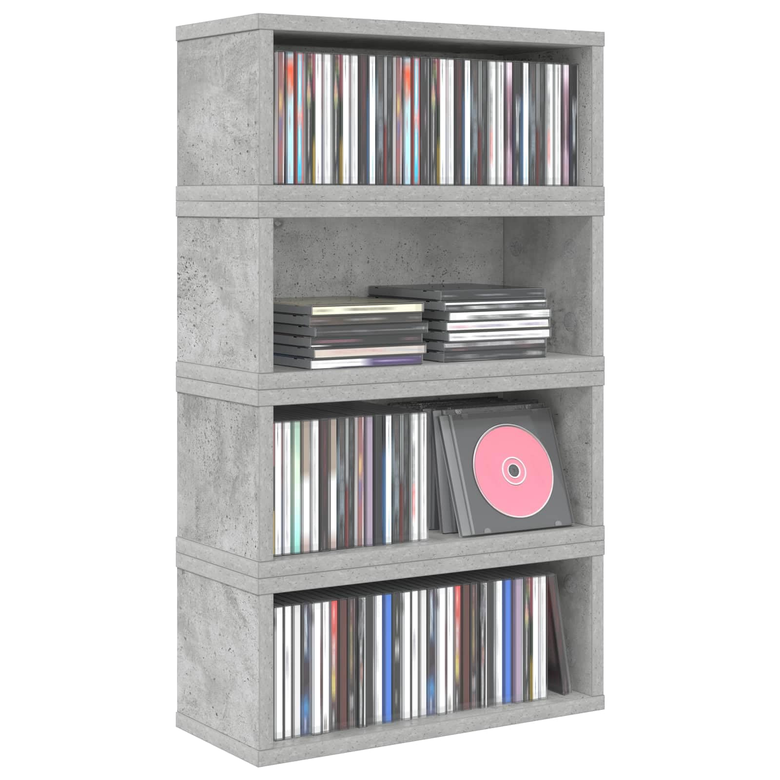 vidaXL Soporte para CDs 4 uds. Gris Hormigón 40 x 17 x 17 cm