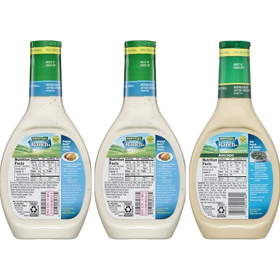 Hidden Valley Original Ranch Dressings, Original and Avocado - 16 Ounce Bottle - 3 Pack