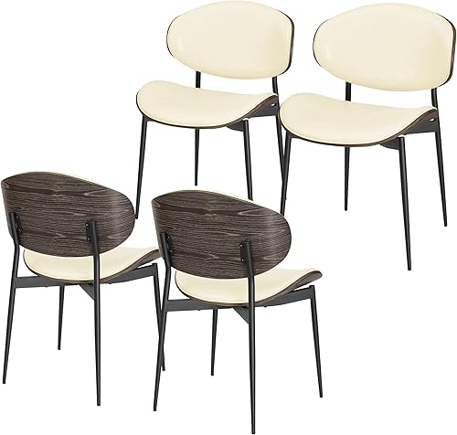 Miniatura 15 de Art Leon Modernas sillas de comedor de piel sintética, juego de 2, silla de escritorio de mediados de siglo sin ruedas, silla decorativa sin brazos