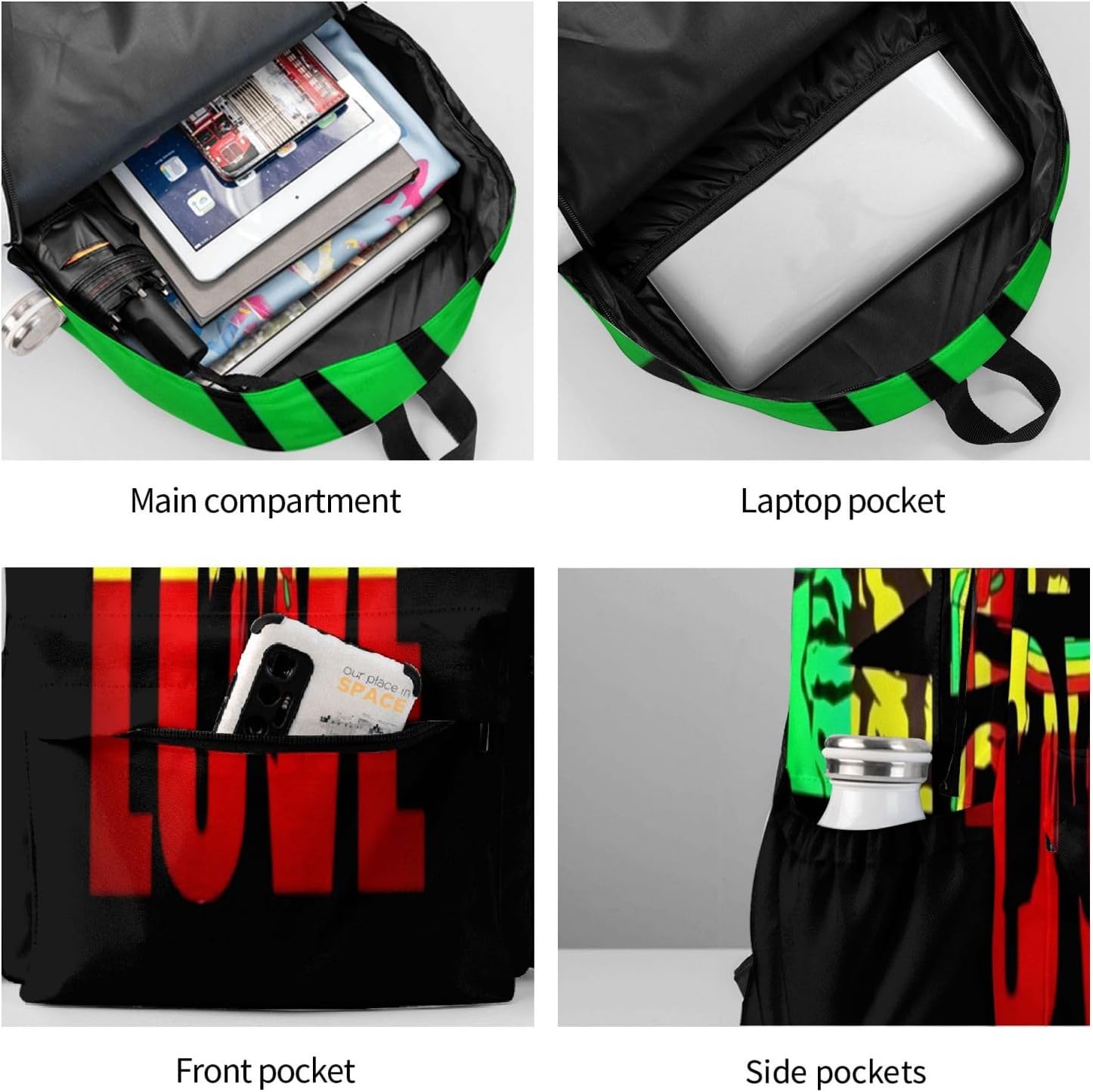 One Loves Jamaican Rasta Reggae Backpack Double Shoulder Bag 15 Inch Laptop Bagpacks for Hiking Work Camping Travel