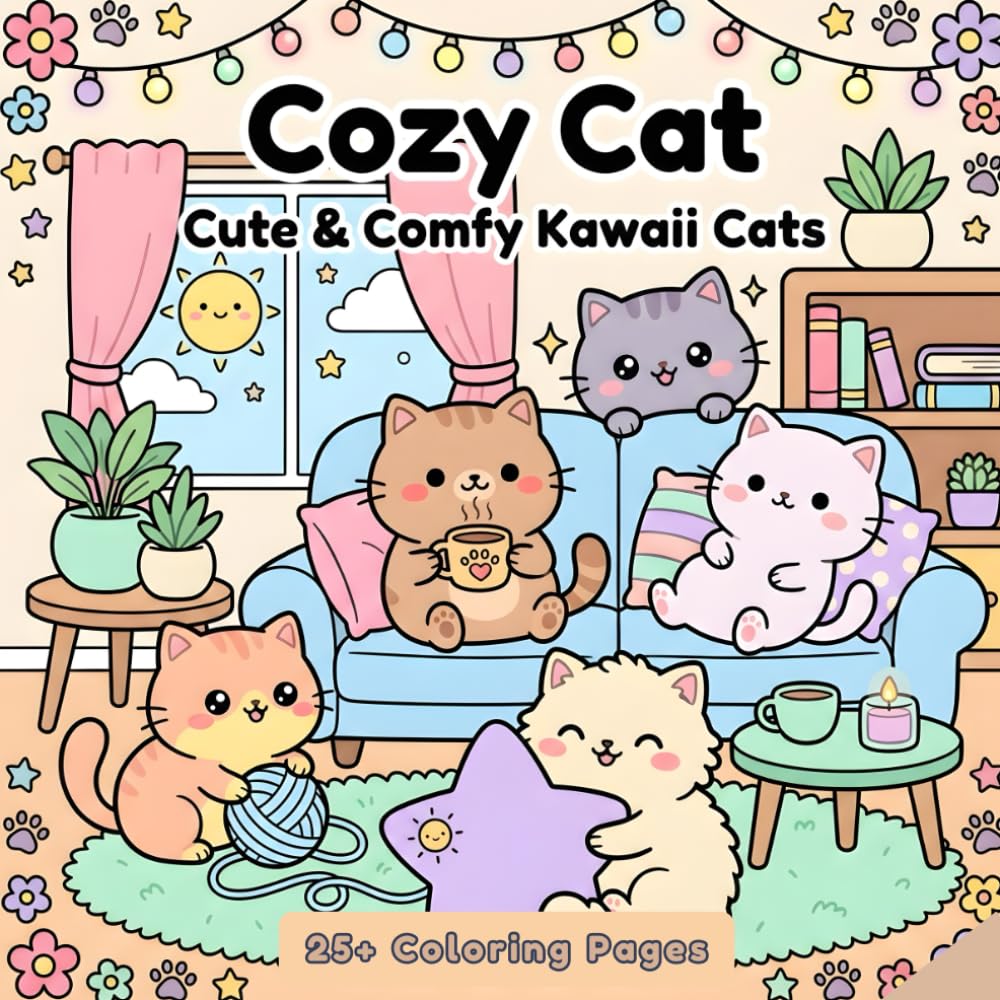 Cozy Cat: Cute and Comfy Kawaii Cats: Featuring Cute Kawaii Cat Characters, Cozy Home Scenes, and Easy, Simple Designs for Kids, And Teens