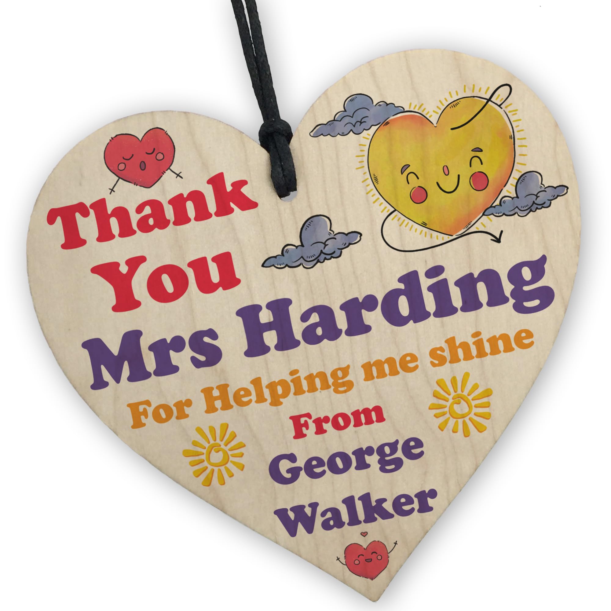 Red Ocean Personalised Teacher Gifts - Wood Heart Thank You Gift For School Teacher, Teaching Assistant, TA, Nursery Teacher - Leaving Gifts For Teachers - End of Term Presents