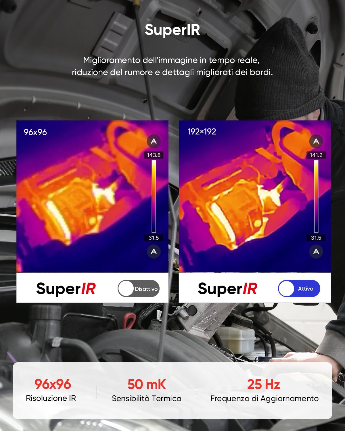 Termocamera HIKMICRO MiniE Android/iOS, risoluzione IR 96×96, SuperIR 192×192, senza batteria, porta USB-C, compatibile con iPhone 15/16/17 (accessori esclusi)