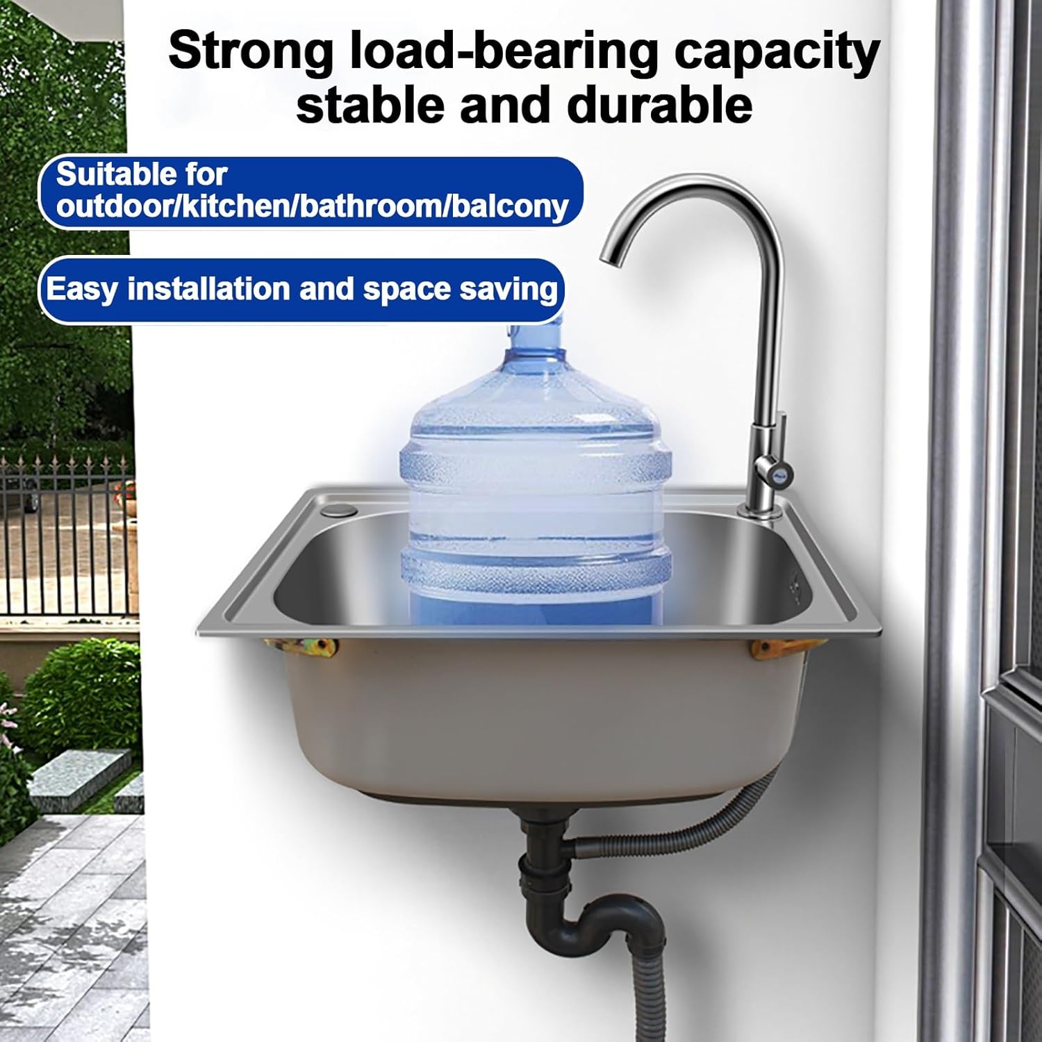 304 Wall-mounted stainless steel sink，small corner sink，Single bowl sink with hot and cold water taps，Commercial Sinks，Multiple sizes available，Suitable for garden, garage, laundry room, restaurant(19